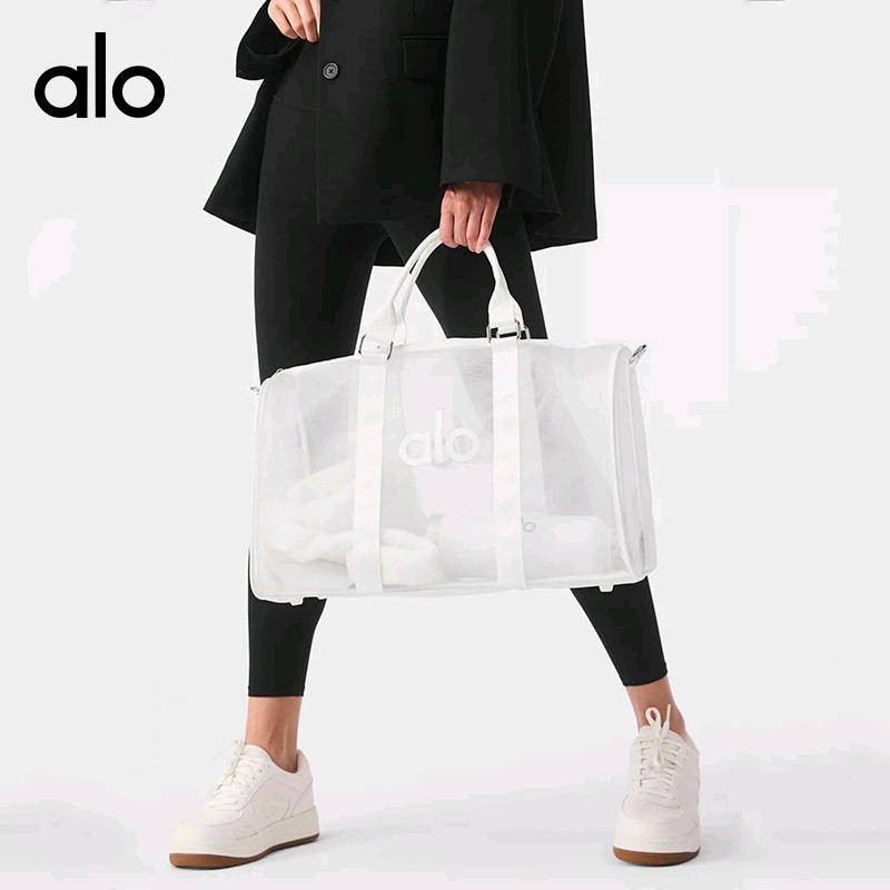 ALO YOGA💰98💎支持一件代发
aloyoga透明网包行李包瑜伽健身包女包户外健身包旅行斜跨包
【品牌】ALO 
【款号】JY51
【面料】PVC
【颜色】黑色，白色
【尺码】均码
 专柜同款品质，厂家直销，货源充足，售后保障