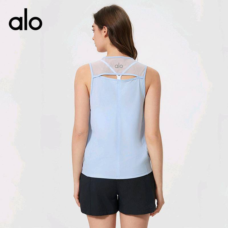 ALO YOGA💰68💎支持一件代发
aloyoga短袖速干镂空网纱透气运动背心轻薄柔软健身瑜伽上衣
【品牌】ALO 
【款号】DT051
【面料】锦纶/氨纶
【颜色】白色，风车浅蓝，黑色，明亮黄，浅紫白，霜青色，微光蓝，微光紫，舞动黄，小茴香色，银河灰
【尺码】4，6，8，10，12
 专柜同款品质，厂家直销，货源充足，售后保障