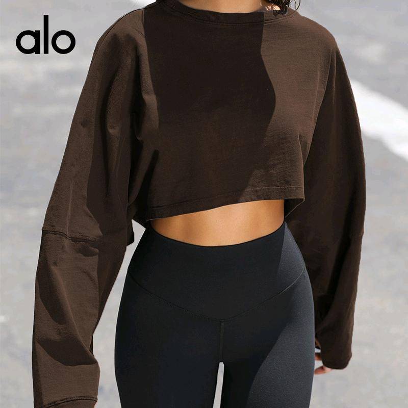 ALO YOGA 💰78💎支持一件代发
aloyoga运动卫衣女秋冬爆款健身长袖短款休闲跑步宽松瑜伽服上衣
【品牌】ALO 
【款号】EWYB012
【面料】加密清棉平纹
【颜色】灰白，深灰，浅灰，杏色，攻红，绿色，黑色，淡绿，棕色，墨绿色
【尺码】XS，S，M，L
专柜同款品质，厂家直销，货源充足，售后保障