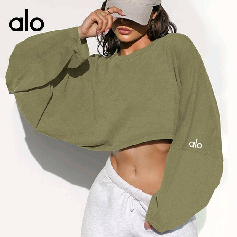 ALO YOGA 💰78💎支持一件代发
aloyoga运动卫衣女秋冬爆款健身长袖短款休闲跑步宽松瑜伽服上衣
【品牌】ALO 
【款号】EWYB012
【面料】加密清棉平纹
【颜色】灰白，深灰，浅灰，杏色，攻红，绿色，黑色，淡绿，棕色，墨绿色
【尺码】XS，S，M，L
专柜同款品质，厂家直销，货源充足，售后保障