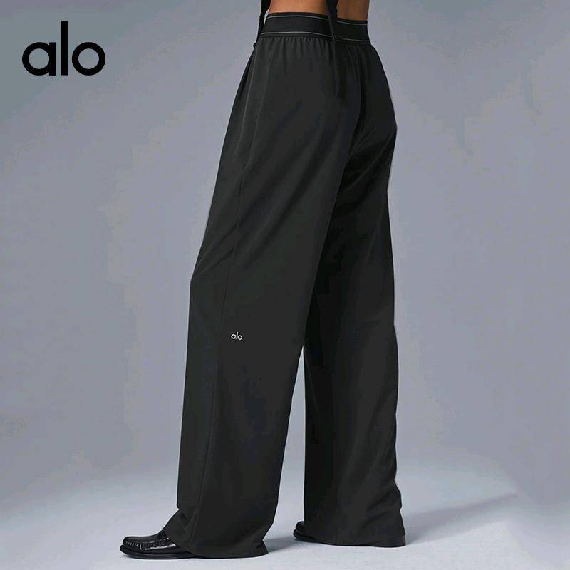 ALO YOGA 💰93💎支持一件代发
ALO同款瑜伽潮裤女薄款阔腿裤垂感高腰显瘦休闲宽松裤长裤
【品牌】AlO
【款号】JY90039
【面料】聚酯纤维/氨纶
【颜色】黑色，海军蓝
【尺码】S，M，L

 专柜同款品质，厂家直销，货源充足，售后保障