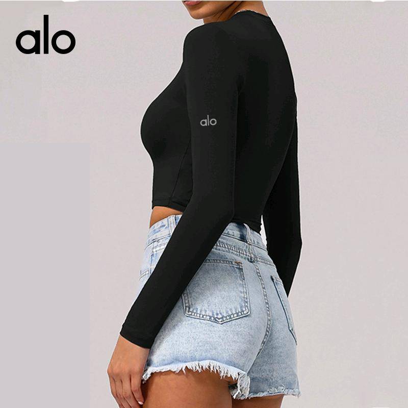 ALO YOGA 💰73💎支持一件代发
alo yoga 跨境无缝紧身纯色褶皱运动长袖高弹透气跑步健身瑜伽服
【品牌】AlO
【款号】TK001
【面料】锦纶/氨纶
【颜色】高级黑，蓝灰色，深咖，深铁灰
【尺码】S，M，L，XL
 专柜同款品质，厂家直销，货源充足，售后保障
