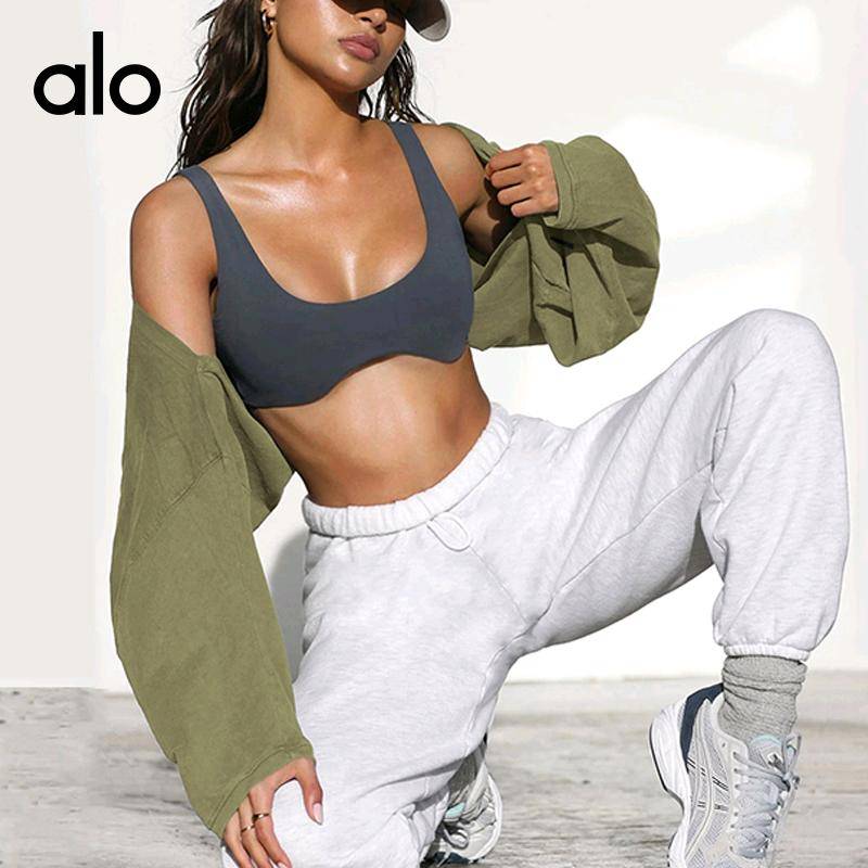 ALO YOGA 💰78💎支持一件代发
aloyoga运动卫衣女秋冬爆款健身长袖短款休闲跑步宽松瑜伽服上衣
【品牌】ALO 
【款号】EWYB012
【面料】加密清棉平纹
【颜色】灰白，深灰，浅灰，杏色，攻红，绿色，黑色，淡绿，棕色，墨绿色
【尺码】XS，S，M，L
专柜同款品质，厂家直销，货源充足，售后保障