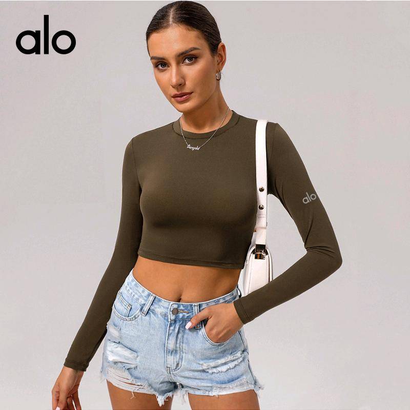 ALO YOGA 💰73💎支持一件代发
alo yoga 跨境无缝紧身纯色褶皱运动长袖高弹透气跑步健身瑜伽服
【品牌】AlO
【款号】TK001
【面料】锦纶/氨纶
【颜色】高级黑，蓝灰色，深咖，深铁灰
【尺码】S，M，L，XL
 专柜同款品质，厂家直销，货源充足，售后保障