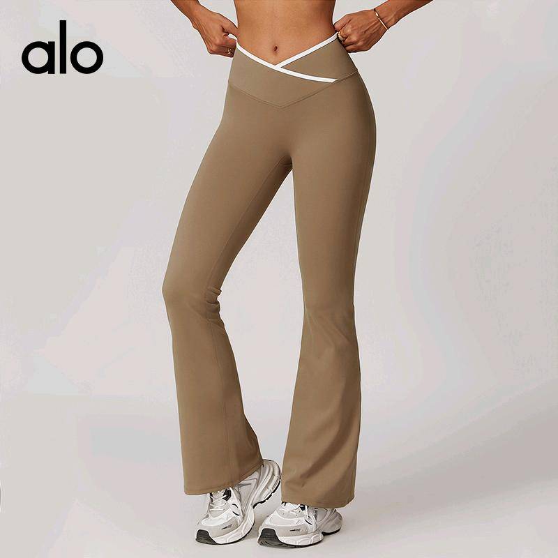 ALO YOGA 💰98💎支持一件代发
aloyoga瑜伽裤裸感紧身瑜伽裤微喇交叉高腰阔腿裤运动健身裤
【品牌】AlO
【款号】DCK8843
【面料】锦纶/氨纶
【颜色】高级黑，可可棕，蓝灰色，天鹅白，樱花粉
【尺码】S，M，L，XL
 专柜同款品质，厂家直销，货源充足，售后保障