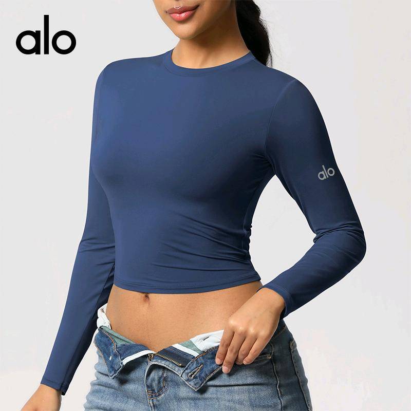 ALO YOGA💰68💎支持一件代发
aloyoga长袖紧身高弹瑜伽速干长袖T恤户外运动健身瑜伽服
【品牌】ALO 
【款号】CX7089
【面料】锦纶，氨纶
【颜色】板栗色，海军蓝，黑色，酒红色，蓝灰色，浅象牙
【尺码】S，M，L，XL
 专柜同款品质，厂家直销，货源充足，售后保障