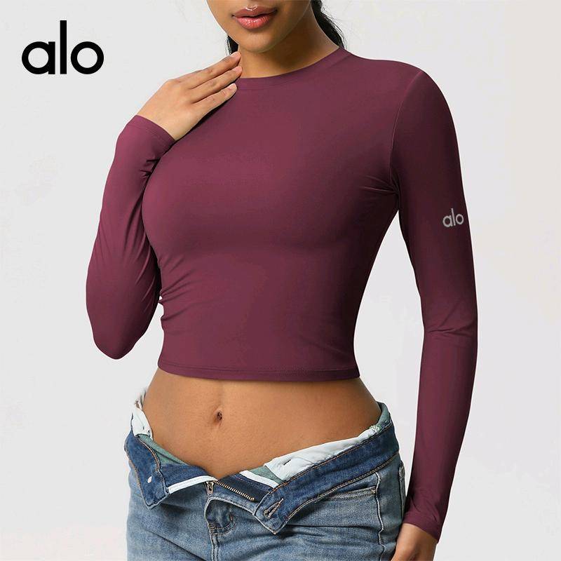 ALO YOGA💰68💎支持一件代发
aloyoga长袖紧身高弹瑜伽速干长袖T恤户外运动健身瑜伽服
【品牌】ALO 
【款号】CX7089
【面料】锦纶，氨纶
【颜色】板栗色，海军蓝，黑色，酒红色，蓝灰色，浅象牙
【尺码】S，M，L，XL
 专柜同款品质，厂家直销，货源充足，售后保障