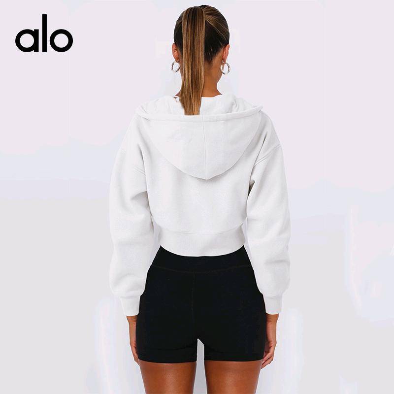 ALO YOGA💰88💎支持一件代发
aloyoga长袖上衣拉链开衫连帽卫衣休闲外套
【品牌】ALO 
【款号】E24W0318
【面料】涤纶，氨纶
【颜色】黑色，花灰，灰蓝，灰色，咖啡灰，米白，杏色
【尺码】S，M，L，XL
 专柜同款品质，厂家直销，货源充足，售后保障