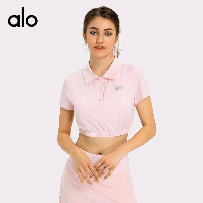 ALO YOGA💰88💎支持一件代发
aloyoga短袖翻领polo衫透气带胸垫收腰短款瑜伽健身T恤
【品牌】ALO 
【款号】DS334
【面料】锦纶/氨纶
【颜色】白色，薄粉色，波士顿橙，黑色，青绿色
【尺码】4，6，8，10，12
 专柜同款品质，厂家直销，货源充足，售后保障