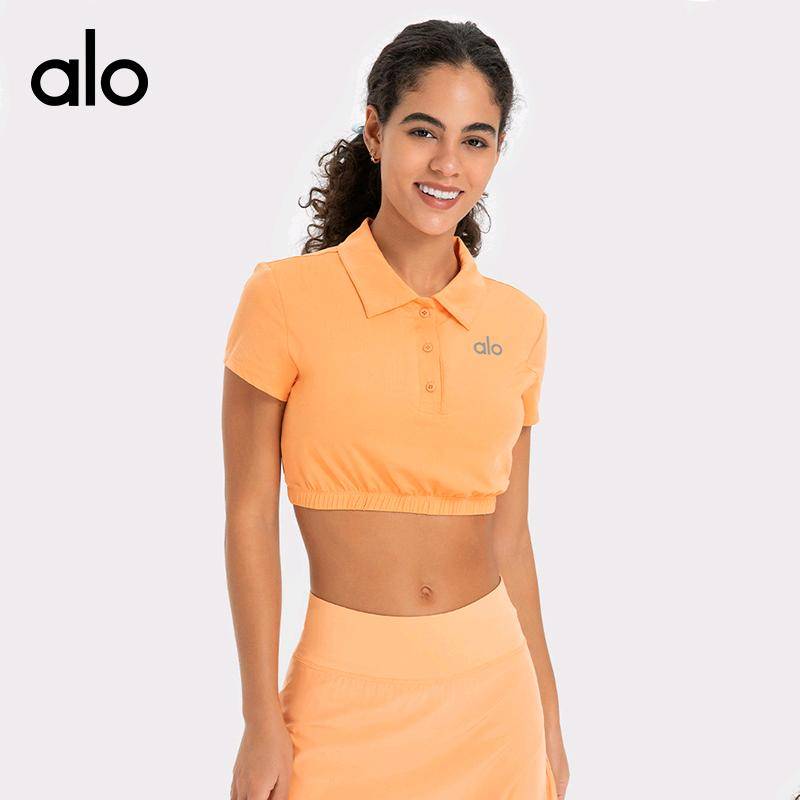 ALO YOGA💰88💎支持一件代发
aloyoga短袖翻领polo衫透气带胸垫收腰短款瑜伽健身T恤
【品牌】ALO 
【款号】DS334
【面料】锦纶/氨纶
【颜色】白色，薄粉色，波士顿橙，黑色，青绿色
【尺码】4，6，8，10，12
 专柜同款品质，厂家直销，货源充足，售后保障
