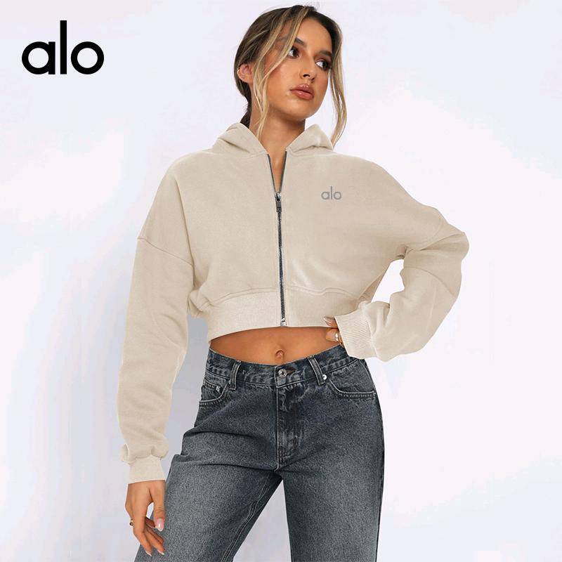 ALO YOGA💰88💎支持一件代发
aloyoga长袖上衣拉链开衫连帽卫衣休闲外套
【品牌】ALO 
【款号】E24W0318
【面料】涤纶，氨纶
【颜色】黑色，花灰，灰蓝，灰色，咖啡灰，米白，杏色
【尺码】S，M，L，XL
 专柜同款品质，厂家直销，货源充足，售后保障