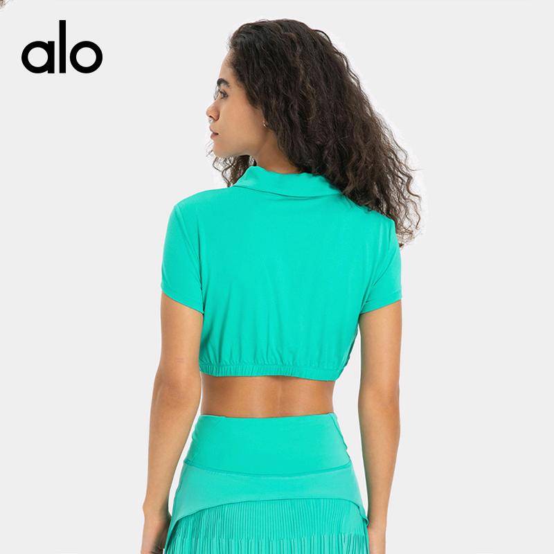 ALO YOGA💰88💎支持一件代发
aloyoga短袖翻领polo衫透气带胸垫收腰短款瑜伽健身T恤
【品牌】ALO 
【款号】DS334
【面料】锦纶/氨纶
【颜色】白色，薄粉色，波士顿橙，黑色，青绿色
【尺码】4，6，8，10，12
 专柜同款品质，厂家直销，货源充足，售后保障