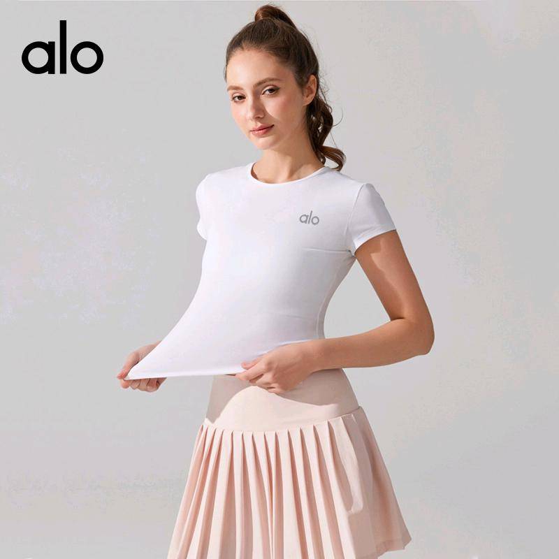 ALO YOGA 💰68💎支持一件代发
Alo短袖瑜伽服女普拉提健身训练短袖露脐紧身T恤速干跑步运动上衣
【品牌】AlO
【款号】YD355
【面料】锦纶/氨纶
【颜色】白色，黑色，灰薄荷，蒸馏咖啡
【尺码】S，M，L，XL
 专柜同款品质，厂家直销，货源充足，售后保障