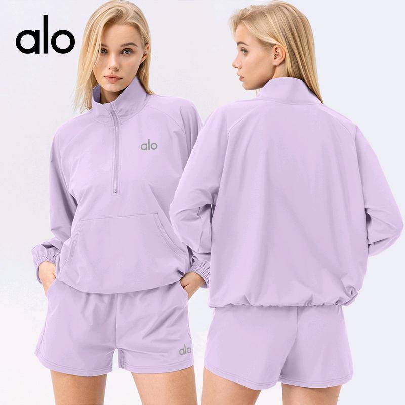 ALO YOGA 💰138💎支持一件代发
aloyoga套装宽松立领夹克卫衣跑步短裤速干健身两件套
【品牌】AlO
【款号】TZ42528
【面料】涤纶/氨纶
【颜色】黑色，浅灰色，浅紫色，沙砾色
【尺码】S，M，L，XL，XXL
 专柜同款品质，厂家直销，货源充足，售后保障