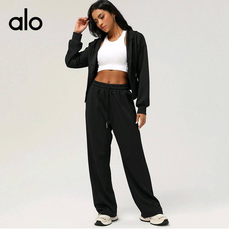 ALO YOGA 💰98💎支持一件代发
alo yoga直筒裤运动直筒裤秋冬抽绳高腰垂感休闲长裤跑步瑜伽裤
【品牌】AlO
【款号】CK2455
【面料】50%人棉+45%涤纶+5%氨纶
【颜色】黑色，花灰，奶油杏，牛仔灰蓝
【尺码】S，M，L，XL

 专柜同款品质，厂家直销，货源充足，售后保障