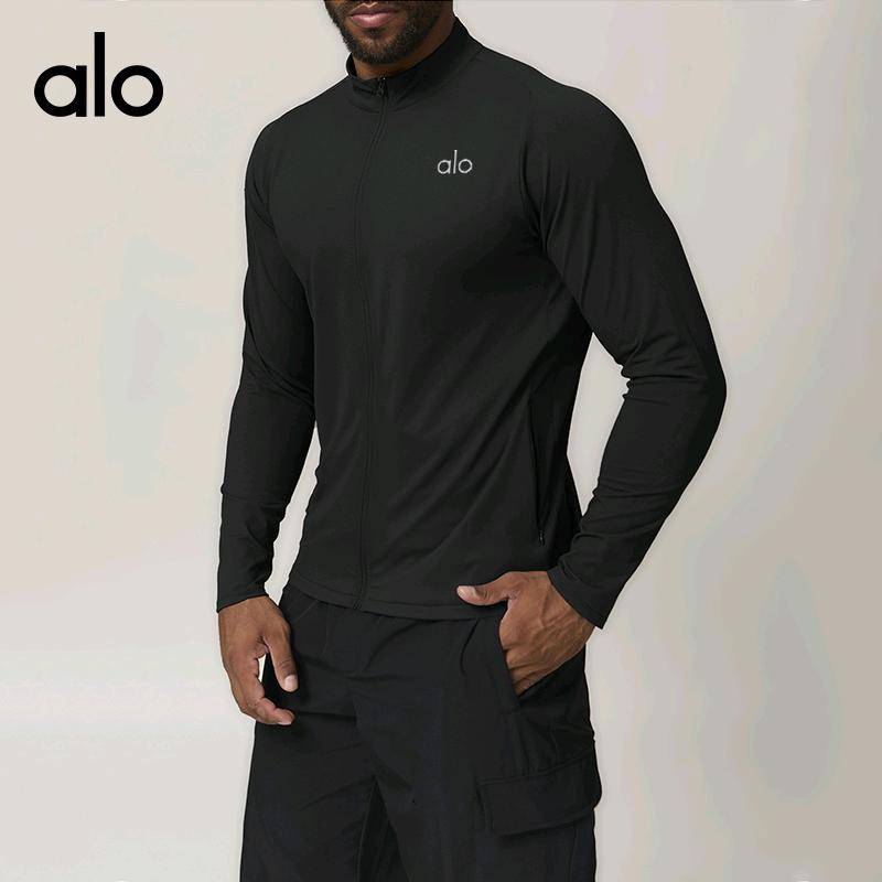 ALO YOGA 💰113💎支持一件代发
aloyoga外套男秋跨境运动休闲立领长袖t恤上衣速干户外训练健身服
【品牌】AlO
【款号】DWT1052
【面料】涤纶/氨纶
【颜色】高级黑，铅灰色，浅灰色（宝蓝色，橄榄绿，需要定制）
【尺码】S，M，L，XL，XXL
 专柜同款品质，厂家直销，货源充足，售后保障