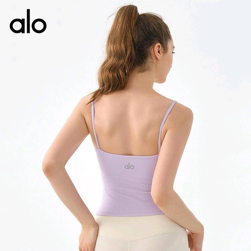 ALO YOGA 💰78💎支持一件代发
alo吊带瑜伽背心带胸垫外穿美背运动内衣普拉提训练健身服上衣女
【品牌】AlO
【款号】DSB734
【面料】锦纶/氨纶
【颜色】北极冰蓝，碧泉绿，丁香紫，黑色，卡其色，象牙白，云泥粉
【尺码】S，M，L，XL

 专柜同款品质，厂家直销，货源充足，售后保障
