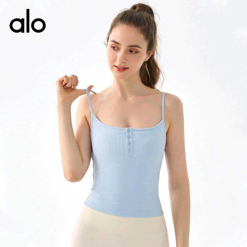 ALO YOGA 💰78💎支持一件代发
alo吊带瑜伽背心带胸垫外穿美背运动内衣普拉提训练健身服上衣女
【品牌】AlO
【款号】DSB734
【面料】锦纶/氨纶
【颜色】北极冰蓝，碧泉绿，丁香紫，黑色，卡其色，象牙白，云泥粉
【尺码】S，M，L，XL

 专柜同款品质，厂家直销，货源充足，售后保障