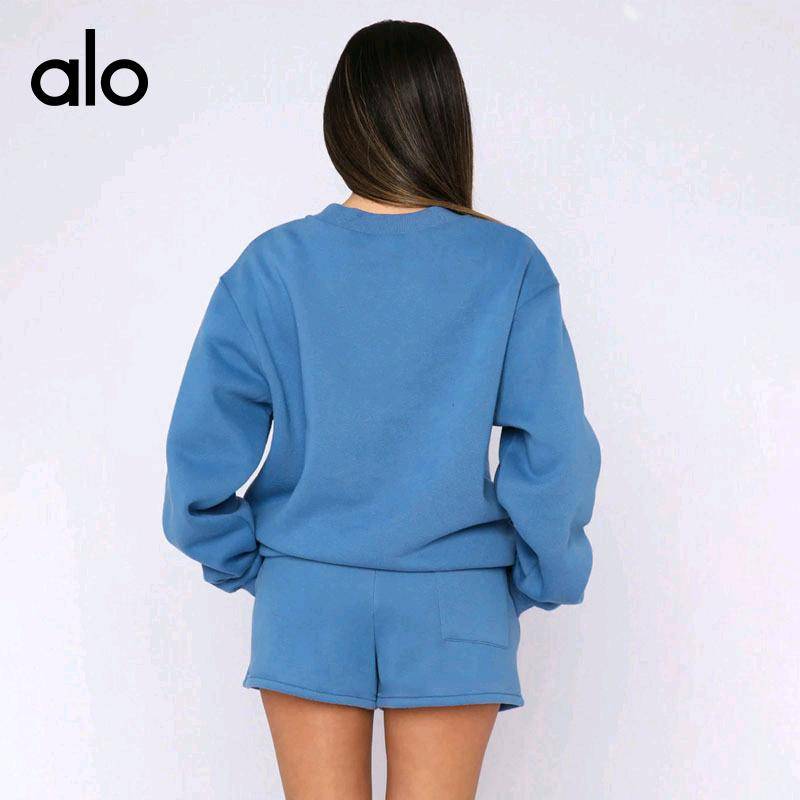 ALO YOGA 💰93💎支持一件代发
aloyoga  套装纯色圆领套头长袖卫衣女装时尚休闲百搭短裤套装
【品牌】AlO
【款号】211256
【面料】锦纶氨纶
【颜色】黑蓝色，黑色，咖啡色，兰色，绿色，奶奶灰，杏色
【尺码】S，M，L，XL，XXL
 专柜同款品质，厂家直销，货源充足，售后保障