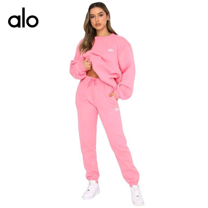 ALO YOGA  💰88💎支持一件代发 
aloyoga秋冬纯色圆领套头长袖卫衣抽绳束脚长裤女装时尚休闲套装
【品牌】alo
【款号】211021
【面料】聚酯纤维（涤纶）
【颜色】黑色，灰色，咖啡色，卡其色，蓝色，桃红，杏色，荧光绿，玫红色，酒红色
【尺码】S，M，L，XL，XXL
 专柜同款品质，厂家直销，货源充足，售后保障