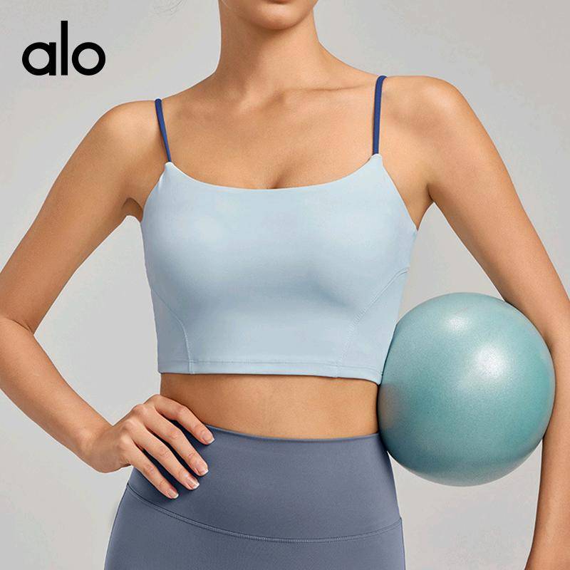 ALO YOGA💰78💎支持一件代发
aloyoga背心撞色健身瑜伽背心女裸感无痕吊带美背高弹瑜伽服
【品牌】ALO 
【款号】DWC115088
【面料】氨纶/锦纶
【颜色】板栗色，海岩灰，淘气粉，夏日蓝
【尺码】S，M，L，XL
 专柜同款品质，厂家直销，货源充足，售后保障