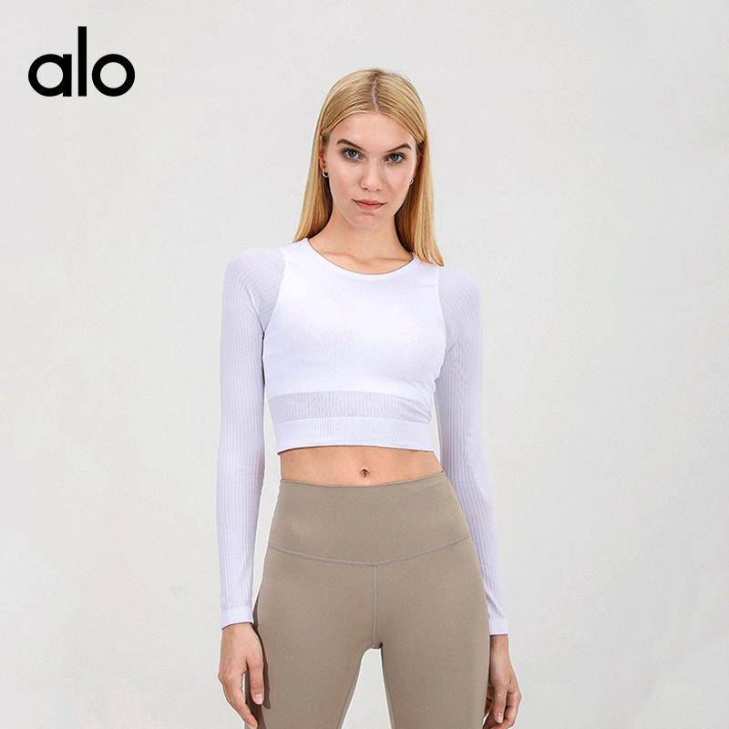 ALO YOGA💰88💎支持一件代发
aloyoga 长袖瑜伽服纯色针织高弹速干透气瑜伽跑步健身服
【品牌】ALO 
【款号】JY88269
【面料】锦纶/氨纶
【颜色】白色，肤色，黑色，兰色，绿色
【尺码】XS，S，M，L
 专柜同款品质，厂家直销，货源充足，售后保障