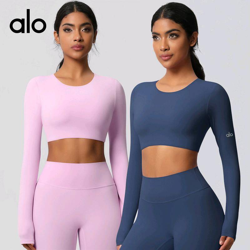 ALO YOGA💰88💎支持一件代发
aloyoga 可拆卸杯垫长袖健身服紧身瑜伽服普拉提跑步运动长袖上衣
【品牌】ALO 
【款号】CX7104
【面料】氨纶/锦纶
【颜色】霜灰色，板栗色，黑色，徽章蓝，罗勒绿，浅象牙，石墨灰，天空蓝，胭脂红，樱花粉
【尺码】S，M，L，XL
 专柜同款品质，厂家直销，货源充足，售后保障