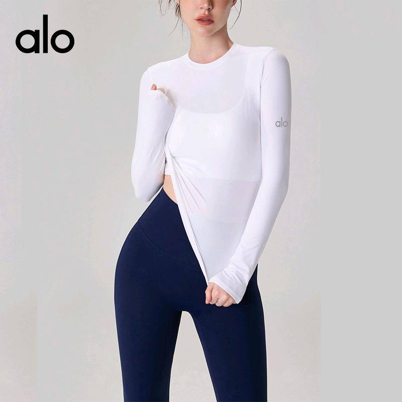 ALO YOGA💰78💎支持一件代发
aloyoga 外穿瑜伽服女休闲圆领短款打底运动长袖修身显瘦健身上衣
【品牌】ALO 
【款号】CX42005
【面料】锦纶/氨纶
【颜色】白色 ，黑色，棱镜粉，蒸馏咖啡
【尺码】S，M，L，XL
 专柜同款品质，厂家直销，货源充足，售后保障