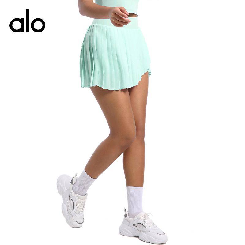 ALO YOGA 💰84💎支持一件代发
alo网球裙yoga假两件百褶裙女瑜伽健身短裙防走光速干夏半身裙
【品牌】AlO
【款号】7083
【面料】锦纶/氨纶
【颜色】海军蓝，黑色，梦幻紫，浅薄荷绿，浅驼色，浅象牙
【尺码】S，M，L，XL
 专柜同款品质，厂家直销，货源充足，售后保障