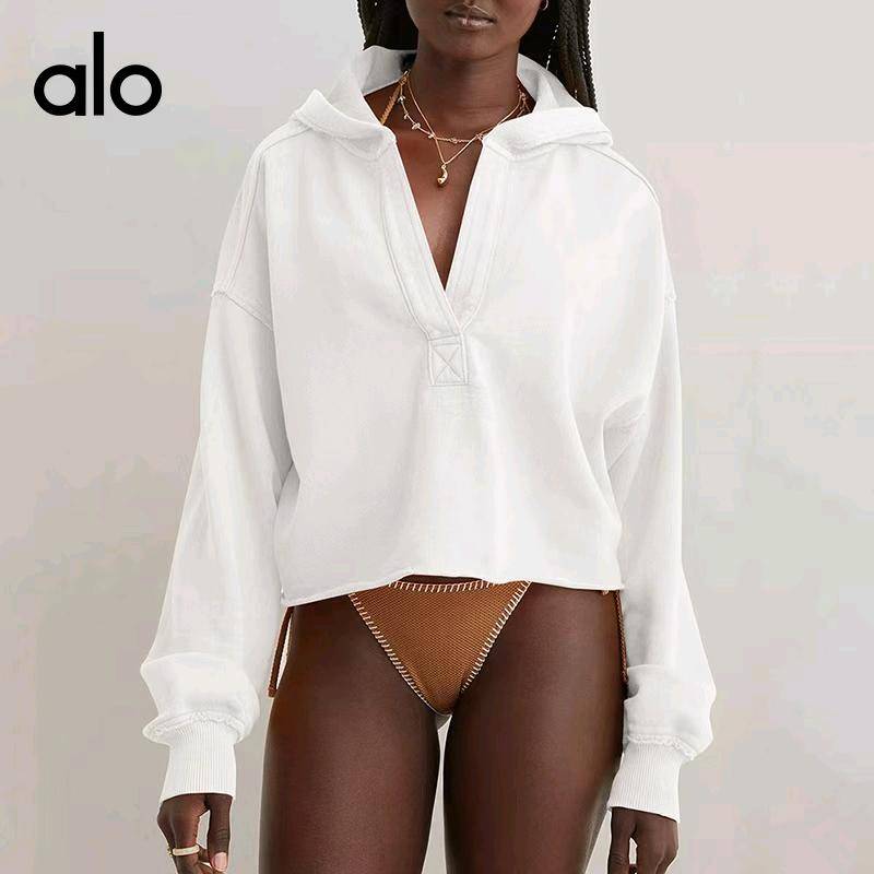 ALO YOGA 💰83💎支持一件代发
aloyoga 跨境热卖时尚宽松潮牌连帽卫衣女春秋欧美女装v领上衣
【品牌】ALO 
【款号】JY0452
【面料】涤纶/氨纶
【颜色】黑色，花灰，灰色，玫红，米白，杏色
【尺码】S，M，L，XL
 专柜同款品质，厂家直销，货源充足，售后保障