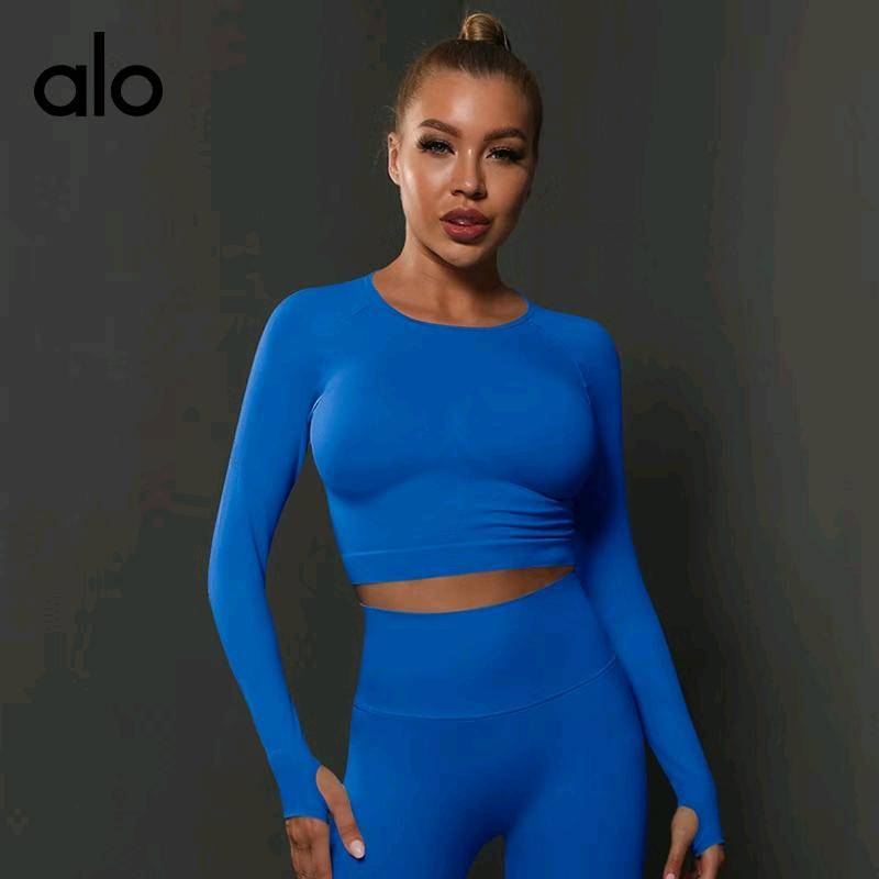 ALO YOGA 💰73💎支持一件代发
aloyoga 跨境无缝紧身纯色褶皱运动长袖高弹透气跑步健身瑜伽服
【品牌】ALO 
【款号】CX6600
【面料】锦纶/氨纶
【颜色】纯黑，大红，黄色，酒红，军绿，卡其，孔绿，蓝色，玫红，墨绿，墨青，浅灰，浅紫，深灰，深蓝，深紫，天蓝，因蓝，中灰，棕色
【尺码】S，M，L
 专柜同款品质，厂家直销，货源充足，售后保障
