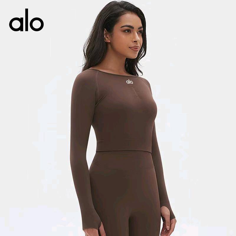 ALO YOGA 💰73💎支持一件代发 
aloyoga 纯色紧身运动长袖上衣高弹透气跑步健身瑜伽服T恤
【品牌】ALO 
【款号】6666
【面料】50%人棉 42%涤纶 8%氨纶
【颜色】黑色，深灰，深蓝，月光白，棕色
【尺码】S，M，L
 专柜同款品质，厂家直销，货源充足，售后保障