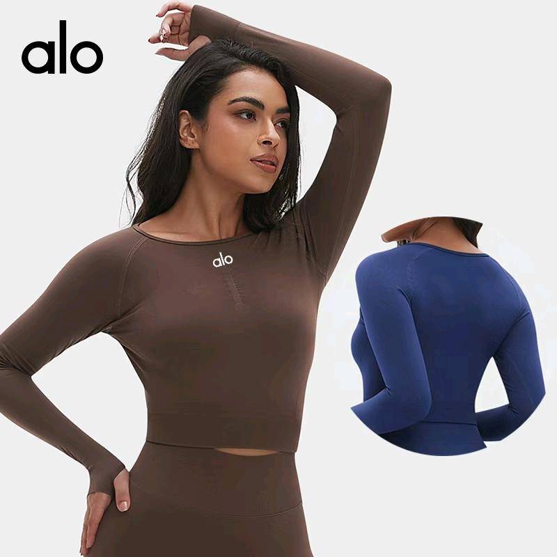 ALO YOGA 💰73💎支持一件代发 
aloyoga 纯色紧身运动长袖上衣高弹透气跑步健身瑜伽服T恤
【品牌】ALO 
【款号】6666
【面料】50%人棉 42%涤纶 8%氨纶
【颜色】黑色，深灰，深蓝，月光白，棕色
【尺码】S，M，L
 专柜同款品质，厂家直销，货源充足，售后保障