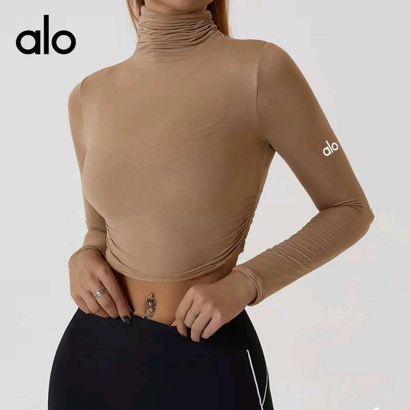 ALO YOGA 💰73💎支持一件代发
aloyoga 跨境瑜伽服长袖打底衫短款高领秋衣女露脐运动上衣
【品牌】ALO 
【款号】CX2771
【面料】棉
【颜色】黑色，可可色，白色
【尺码】S，M，L，XL
 专柜同款品质，厂家直销，货源充足，售后保障