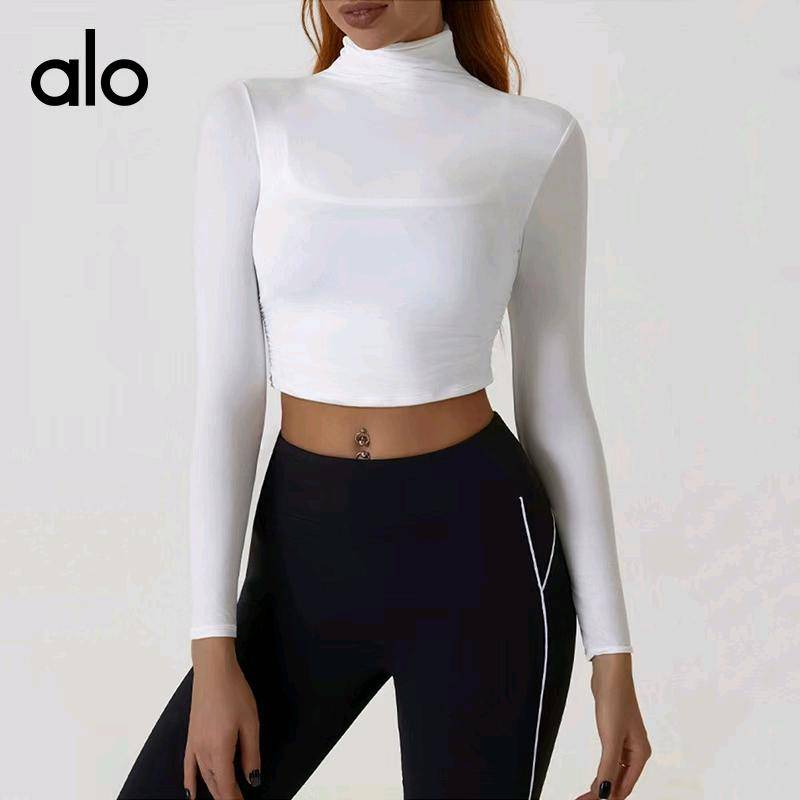 ALO YOGA 💰73💎支持一件代发
aloyoga 跨境瑜伽服长袖打底衫短款高领秋衣女露脐运动上衣
【品牌】ALO 
【款号】CX2771
【面料】棉
【颜色】黑色，可可色，白色
【尺码】S，M，L，XL
 专柜同款品质，厂家直销，货源充足，售后保障