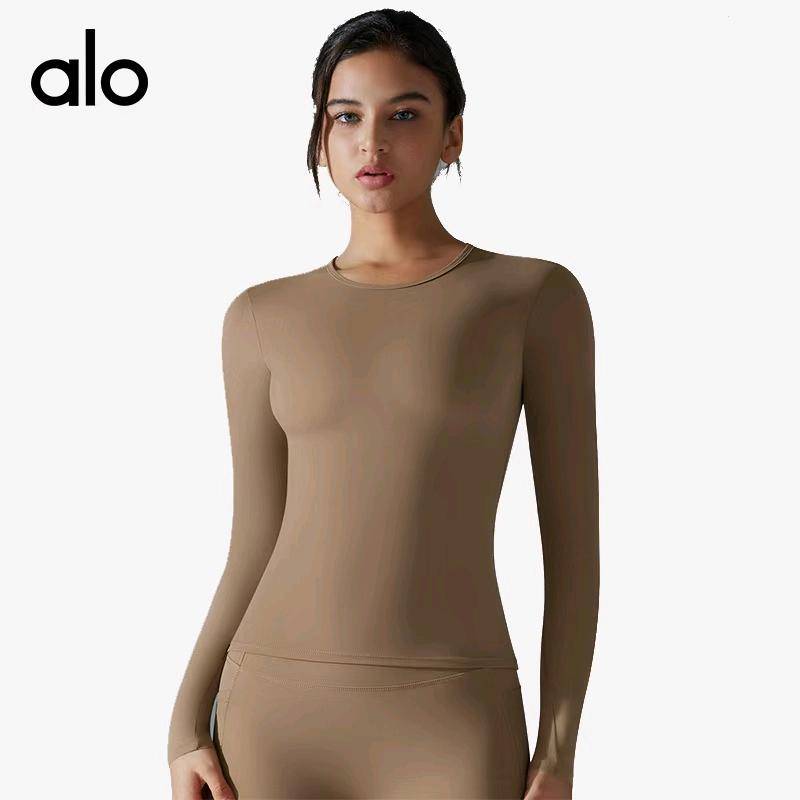 ALO YOGA 💰68💎支持一件代发 
aloyoga 纯色长袖瑜伽服T恤高弹透气健身服普拉提跑步运动上衣
【品牌】ALO 
【款号】6662
【面料】锦纶/尼龙75% 氨纶25%
【颜色】白灰色，黑色，可可色，木绿色，浅粉色，深灰色，深蓝色，枣红色
【尺码】S，M，L，XL
 专柜同款品质，厂家直销，货源充足，售后保障