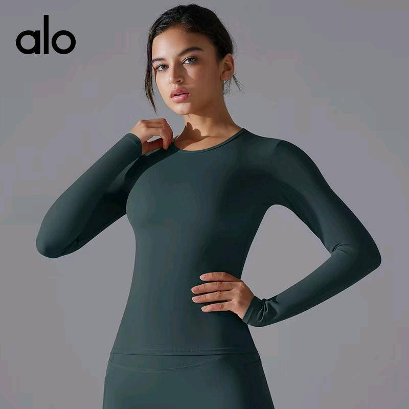 ALO YOGA 💰68💎支持一件代发 
aloyoga 纯色长袖瑜伽服T恤高弹透气健身服普拉提跑步运动上衣
【品牌】ALO 
【款号】6662
【面料】锦纶/尼龙75% 氨纶25%
【颜色】白灰色，黑色，可可色，木绿色，浅粉色，深灰色，深蓝色，枣红色
【尺码】S，M，L，XL
 专柜同款品质，厂家直销，货源充足，售后保障