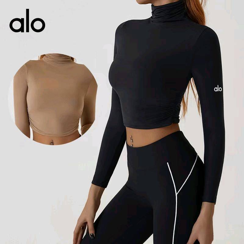 ALO YOGA 💰73💎支持一件代发
aloyoga 跨境瑜伽服长袖打底衫短款高领秋衣女露脐运动上衣
【品牌】ALO 
【款号】CX2771
【面料】棉
【颜色】黑色，可可色，白色
【尺码】S，M，L，XL
 专柜同款品质，厂家直销，货源充足，售后保障