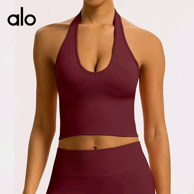 ALO YOGA💰83💎支持一件代发
aloyoga背心挂脖瑜伽文胸跑步美背健身背心防震运动内衣
【品牌】ALO 
【款号】WX8022
【面料】氨纶/锦纶
【颜色】黑色，卡其色，蓝色，深灰色，琉璃紫，蜜桃粉，樱桃红
【尺码】S，M，L，XL
 专柜同款品质，厂家直销，货源充足，售后保障