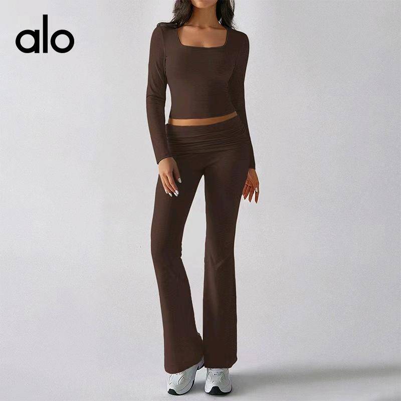 ALO YOGA💰108💎支持一件代发
aloyoga 裸感户外休闲纯色针织长袖上衣瑜伽服两件裤套装
【品牌】ALO 
【款号】K2439021
【面料】锦纶/氨纶
【颜色】宝蓝色，藏蓝色，粉色，黑色，花灰色，灰色，亮灰色，牛仔蓝色，浅卡其色，深灰色，驼色，棕色
【尺码】S，M，L，XL
 专柜同款品质，厂家直销，货源充足，售后保障