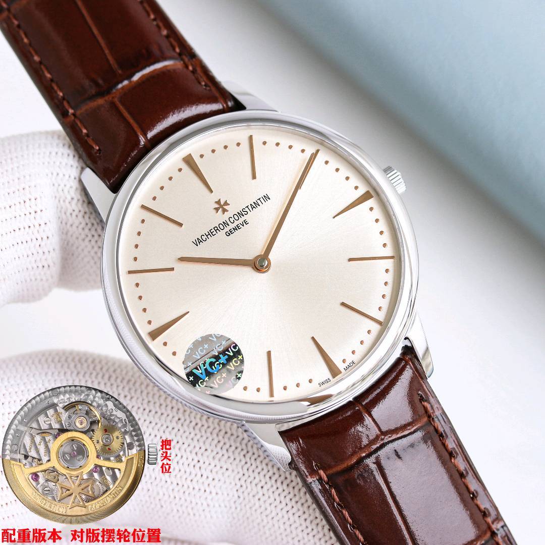 VC+ Factory 原版78克配重版 江诗丹顿 传承系列 85180腕表  【表壳】唯一对版尺寸：40mmX8.65mm 【重量】告别轻飘飘，唯一对版原装K金78克重量 【机芯】唯一对版摆轮方向9015改江诗丹顿自产2450机芯，从夹板到钢轮等部件均由制表师精工装饰，最大限度
