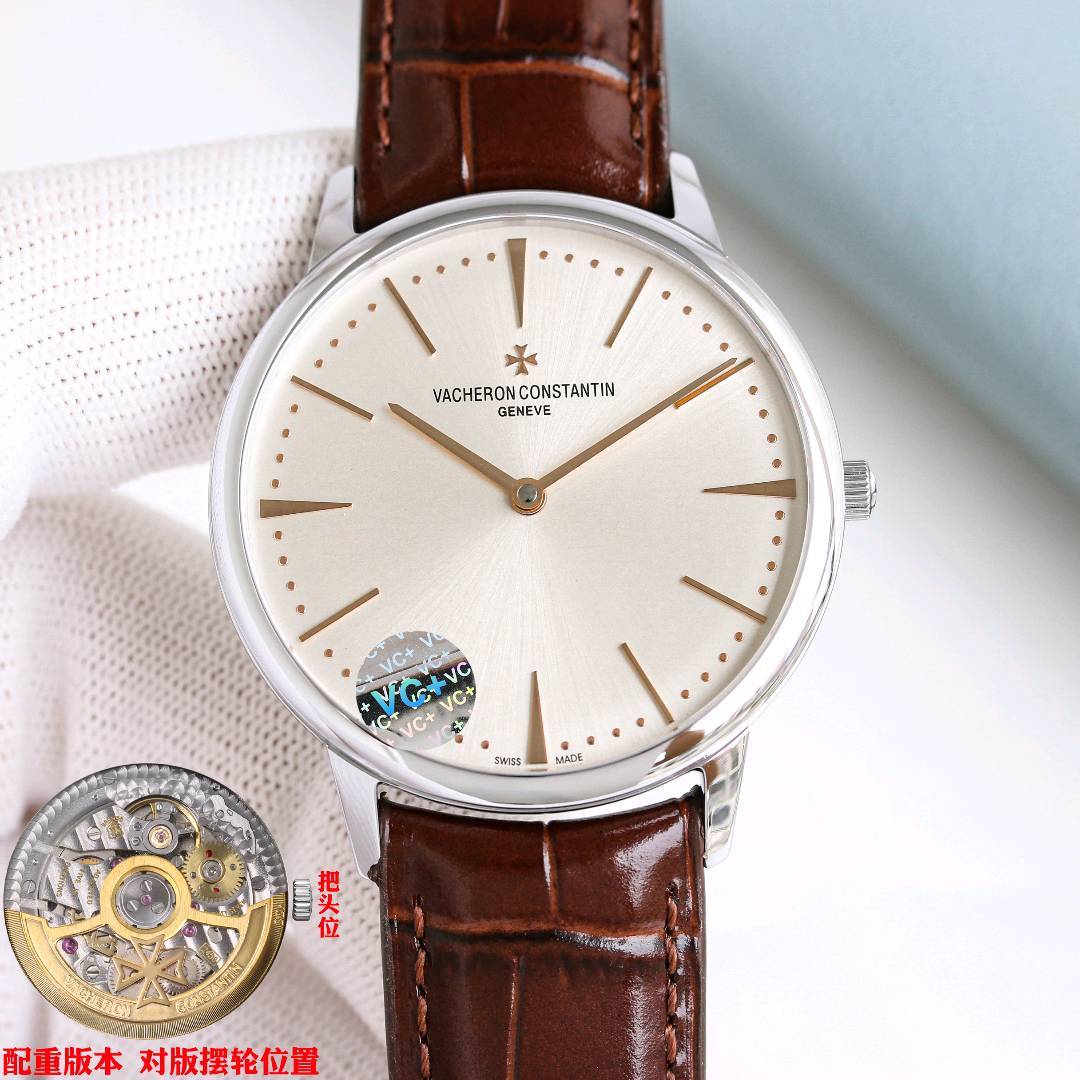 VC+ Factory 原版78克配重版 江诗丹顿 传承系列 85180腕表  【表壳】唯一对版尺寸：40mmX8.65mm 【重量】告别轻飘飘，唯一对版原装K金78克重量 【机芯】唯一对版摆轮方向9015改江诗丹顿自产2450机芯，从夹板到钢轮等部件均由制表师精工装饰，最大限度
