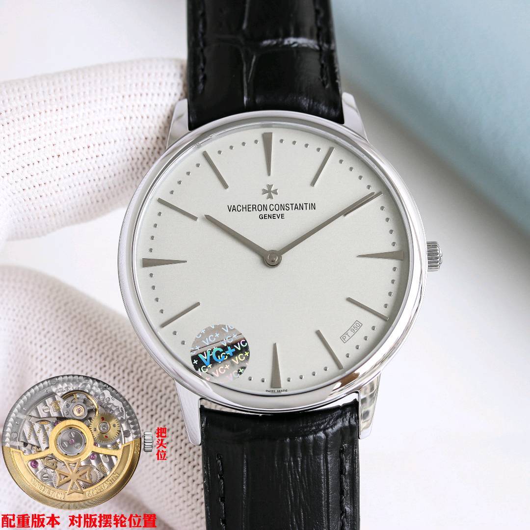 VC+ Factory 原版78克配重版 江诗丹顿 传承系列 85180腕表  【表壳】唯一对版尺寸：40mmX8.65mm 【重量】告别轻飘飘，唯一对版原装K金78克重量 【机芯】唯一对版摆轮方向9015改江诗丹顿自产2450机芯，从夹板到钢轮等部件均由制表师精工装饰，最大限度