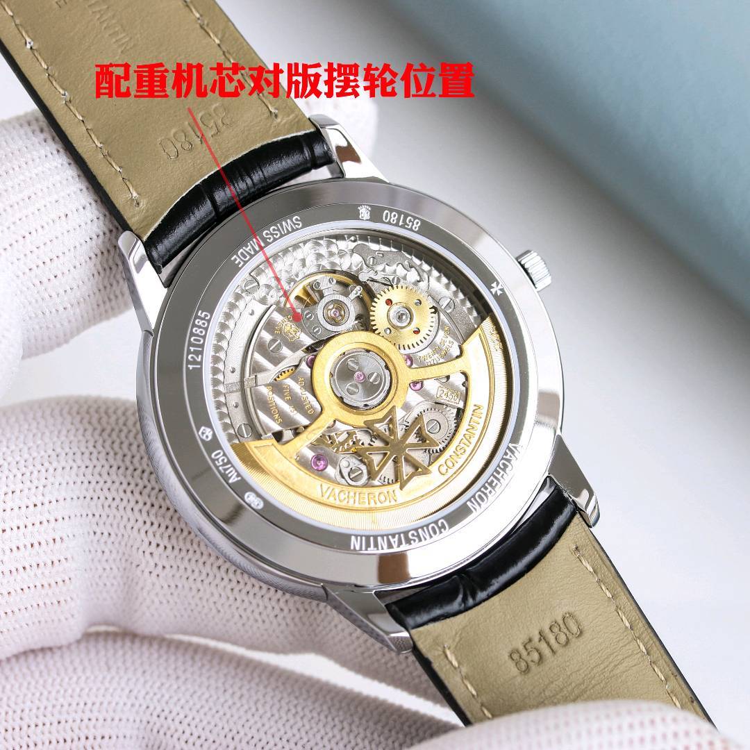 VC+ Factory 原版78克配重版 江诗丹顿 传承系列 85180腕表  【表壳】唯一对版尺寸：40mmX8.65mm 【重量】告别轻飘飘，唯一对版原装K金78克重量 【机芯】唯一对版摆轮方向9015改江诗丹顿自产2450机芯，从夹板到钢轮等部件均由制表师精工装饰，最大限度