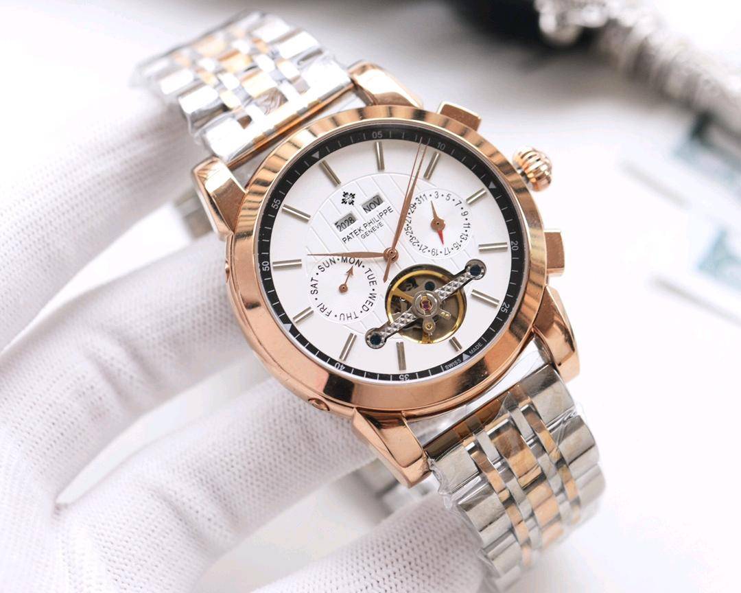 尊享价：450 品牌：百达翡丽-PATEK PHILIPPE🏅🏅 类型：男士腕表🎉🎉 壳套：顶级版316精钢L 表带：316L精钢表带 机芯：全自动进口机械机芯⚙ ️镜面：矿物质防刮镜面玻璃 尺寸：直径42mm厚12mm  🍷精致传承真实效果，品质保证！ ‼️优雅格调瞬